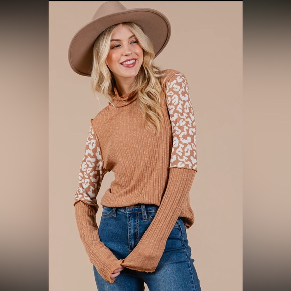 Boho Animal Print Color Block Top - Picture 2 of 6